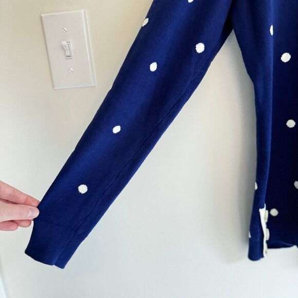 Talbots Womens Large Crew Neck Sweater Blue White Polka Dot 100% Cotton‎ Preppy - Picture 5 of 6